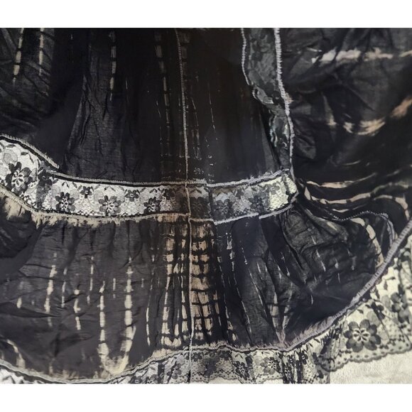 Womens Skirt Small Black Tie Dye Laced Trim Boho Hippie Flowy Beach Maxi - Picture 7 of 8